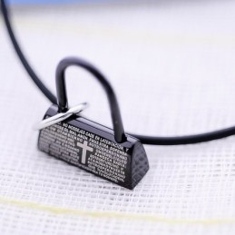 Módny Čierny Zámok S Biblickým Veršom A Krížom, Titánový Náhrdelník S Príveskom