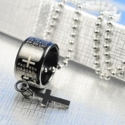 Módny Darčekový Prsteň A Kríž Čierny Titánový Náhrdelník S Príveskom