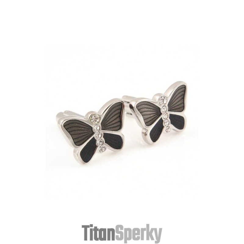 Titánové Manžetové Gombíky S Motýľmi A Diamantmi