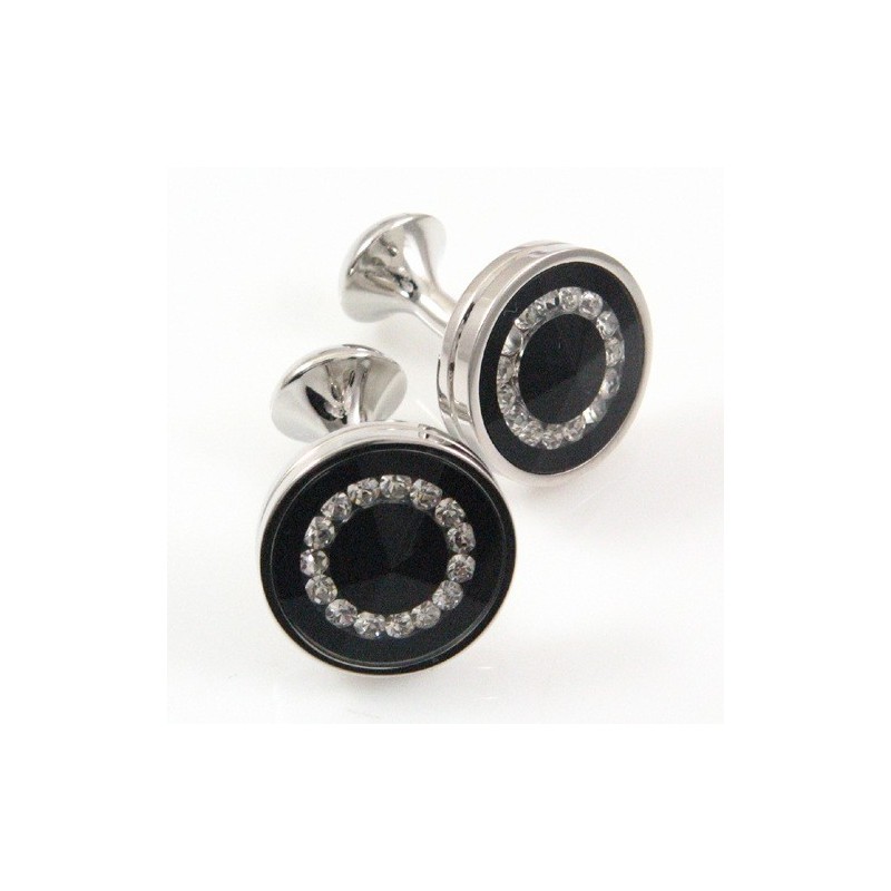Titánové A Čierne Diamantové Okrúhle Manžetové Gombíky S Ip Pokovovaním
