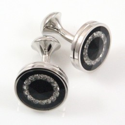 Titánové A Čierne Diamantové Okrúhle Manžetové Gombíky S Ip Pokovovaním