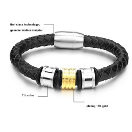 Spoľahlivý Kvalitný Pánsky Okrúhly Titánový Kožený Náramok