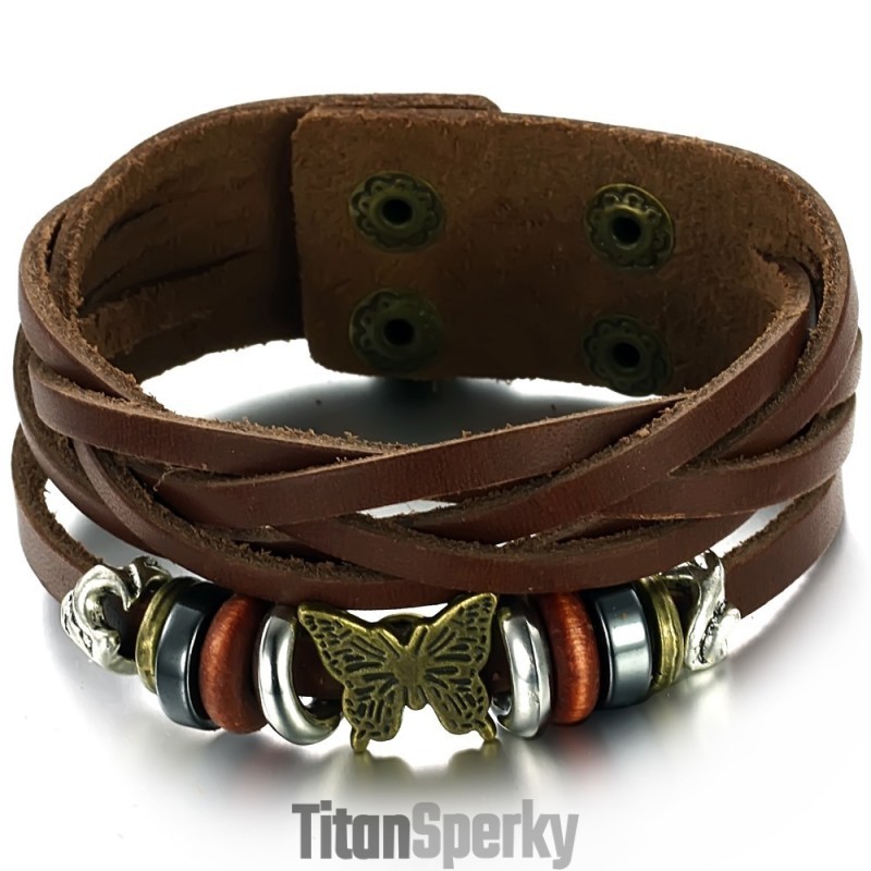 Vysokokvalitný Dámsky Titánový Kožený Náramok V Tvare Motýľa