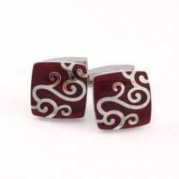 Titánové Manžetové Gombíky Vermilion So Striebornými Klasickými Vyrezávanými Vzormi
