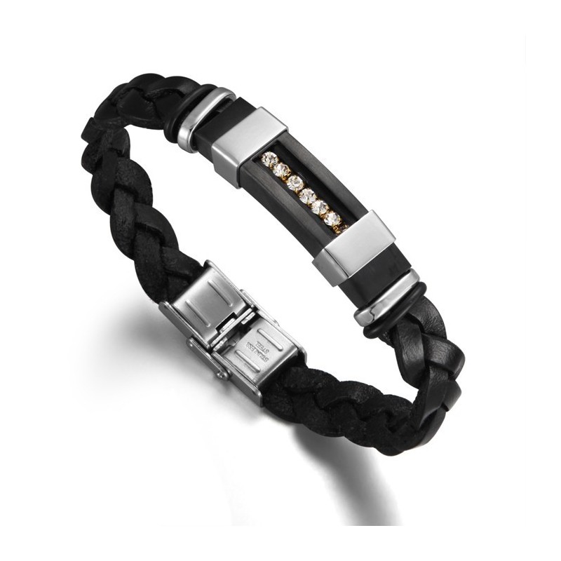 Spoľahlivý Reputačný Pánsky Čierny Titánový Kožený Náramok