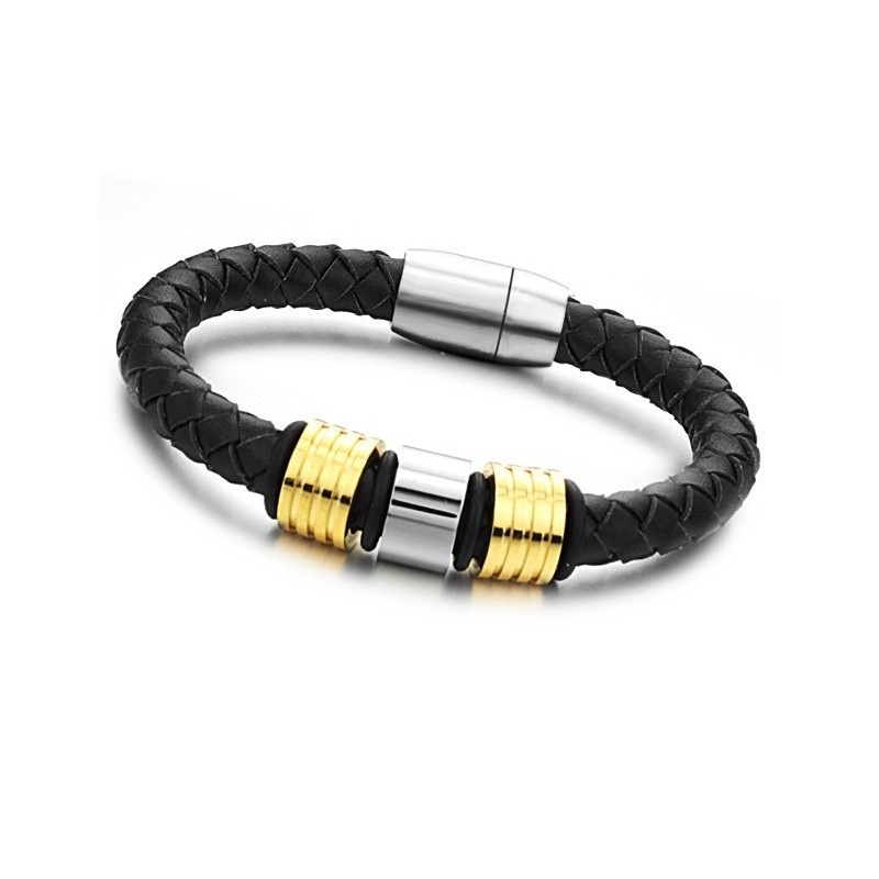 Vysokokvalitný Čierny Titánový Kožený Náramok