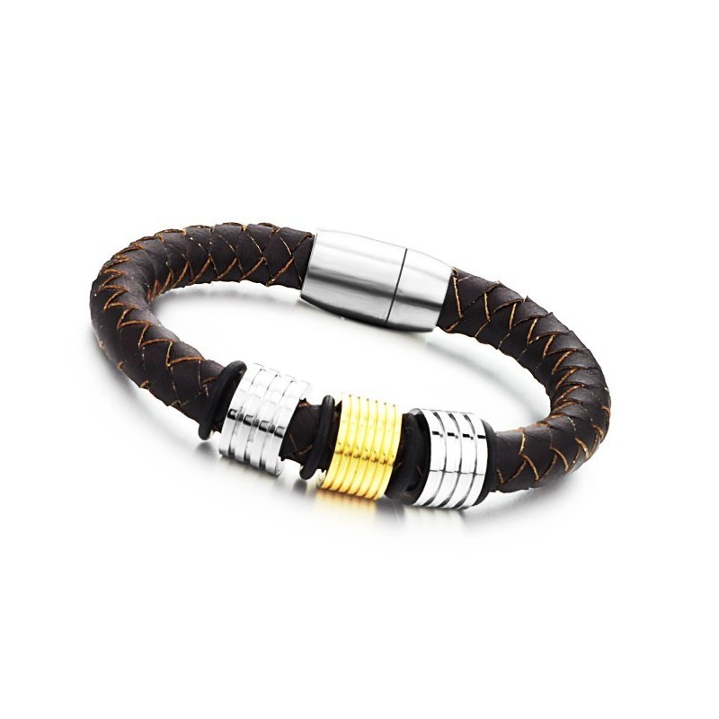 Ľahko Použiteľný Pánsky Hnedý Titánový Kožený Náramok