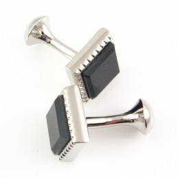 Titánové Štvorcové Manžetové Gombíky S Čiernym Obrázkom Achátu