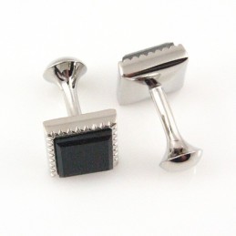 Titánové Štvorcové Manžetové Gombíky S Čiernym Obrázkom Achátu