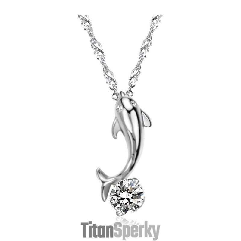 Svetoznámy Ženský  Titánový Náhrdelník V Tvare Delfína S Diamantmi