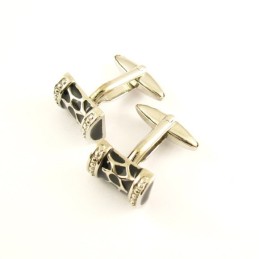 Titánové Manžetové Gombíky S Čiernym Kvetinovým Bubnom