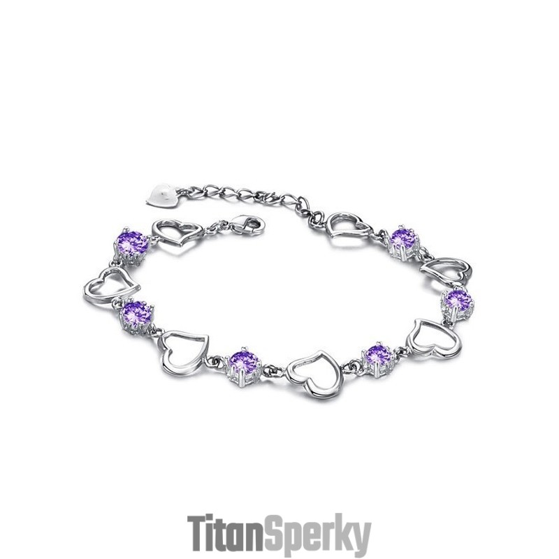 Spoľahlivý Kvalitný Dámsky Elegantný Platinový Titánový Náramok S Fialovým Diamantom Spoľahlivý Kvalitný Dámsky Elegantný Platinový Titánový Náramok S Fialovým Diamantom