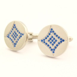 Titánové Okrúhle Manžetové Gombíky S Modrými Diamantmi