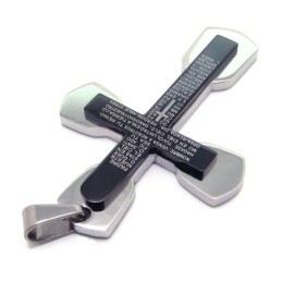 Módny Pánsky Čierny Titánový Prívesok S Krížom V Tvare Biblie - Retiazka Zadarmo