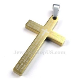 Zlatý Prívesok S Krížom A Titánovým Vzorom Scripture (Retiazka Zadarmo)