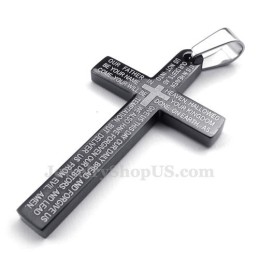 Titánový Náhrdelník S Čiernym Krížom Scripture (Retiazka Zadarmo)