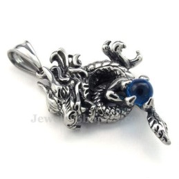 Nádherný Titánový Náhrdelník S Príveskom V Tvare Draka S Modrým Zirkónom (Retiazka Zadarmo)