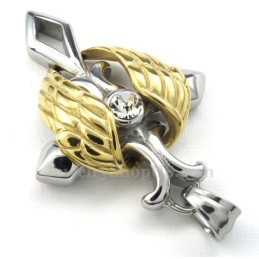 Zlatý Titánový Prívesok S Krížom A Anjelskými Krídlami (Retiazka Zadarmo)