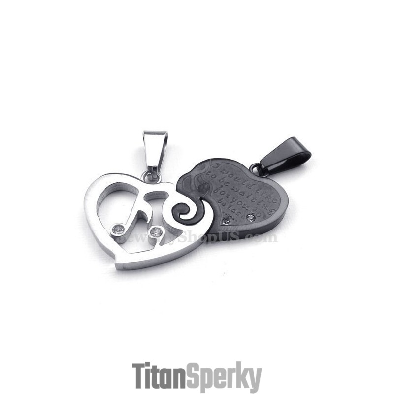 Strieborný A Čierny Titánový Prívesok Pre Páry So Srdiečkami (Retiazka Zadarmo) (Jeden Pár)