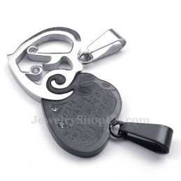 Strieborný A Čierny Titánový Prívesok Pre Páry So Srdiečkami (Retiazka Zadarmo) (Jeden Pár)