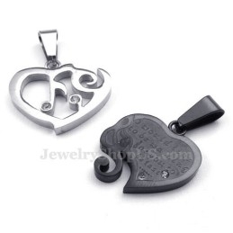 Strieborný A Čierny Titánový Prívesok Pre Páry So Srdiečkami (Retiazka Zadarmo) (Jeden Pár)