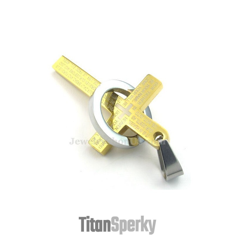 Zlatý Prívesok S Krížom A Titánovým Vzorom Scripture (Retiazka Zadarmo)