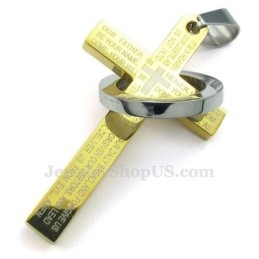 Zlatý Prívesok S Krížom A Titánovým Vzorom Scripture (Retiazka Zadarmo)