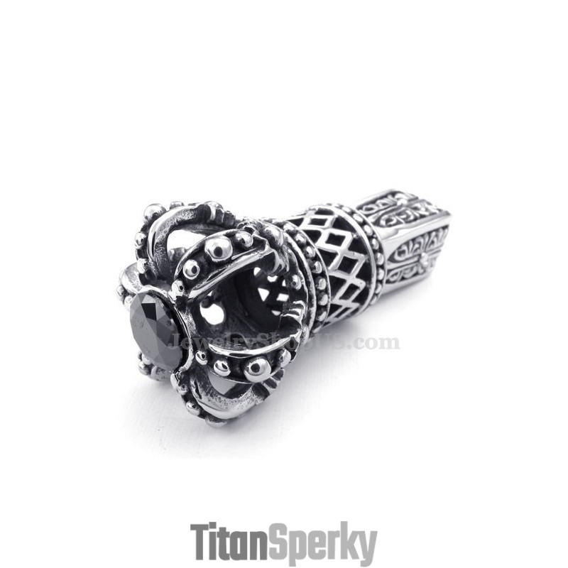 Náhrdelník S Príveskom Z Čierneho Zirkónu A Titánu S Cisárskou Korunou (Retiazka Zadarmo)