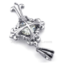 Náhrdelník S Bielym Zirkónom A Titánovým Kvetom S Krížom (Retiazka Zadarmo)