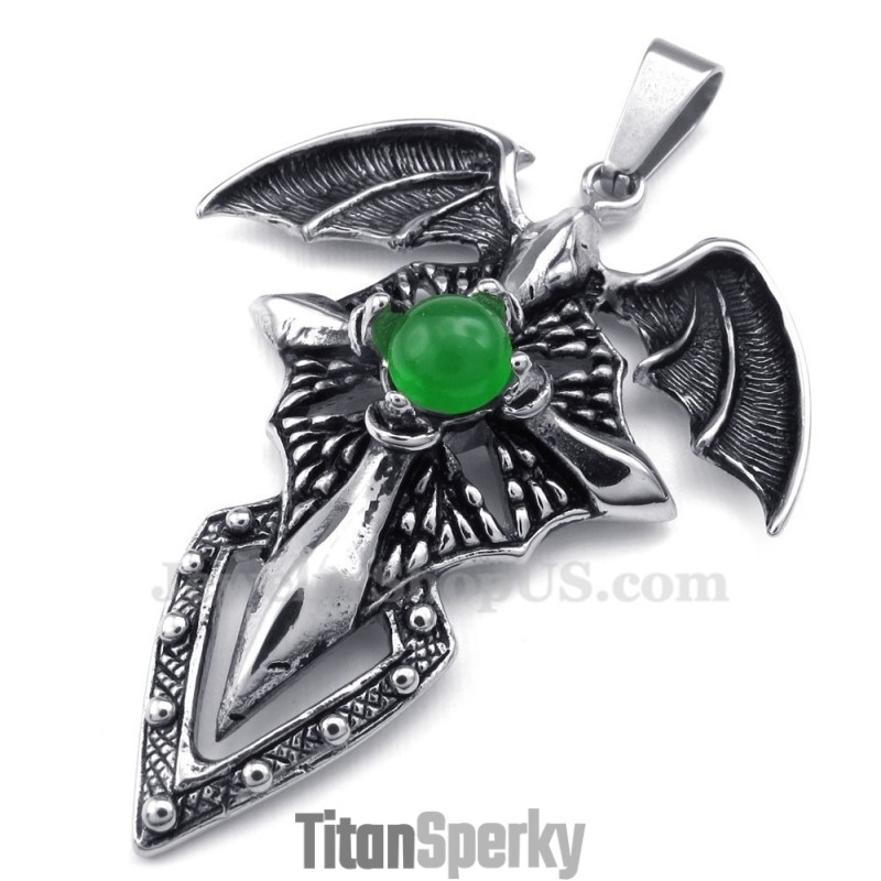 Titánový Prívesok S Pterosaurom Zo Zelených Korálok (Retiazka Zadarmo)