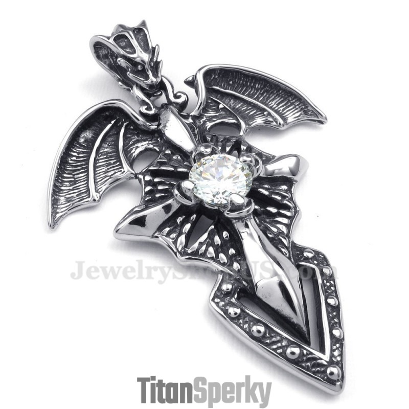 Náhrdelník S Príveskom Z Titánu S Bielym Zirkónom A Pterosaurom (Retiazka Zadarmo)