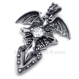 Náhrdelník S Príveskom Z Titánu S Bielym Zirkónom A Pterosaurom (Retiazka Zadarmo)