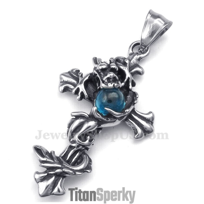 Titánový Prívesok S Krížom A Korálkami Dragon Blue (Retiazka Zadarmo) Titánový Prívesok S Krížom A Korálkami Dragon Blue (Retiazka Zadarmo)