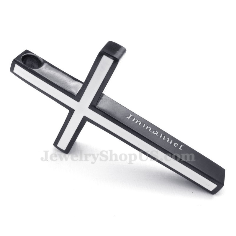 Jednoduchý Čiernobiely Titánový Náhrdelník S Krížom (Retiazka Zadarmo)