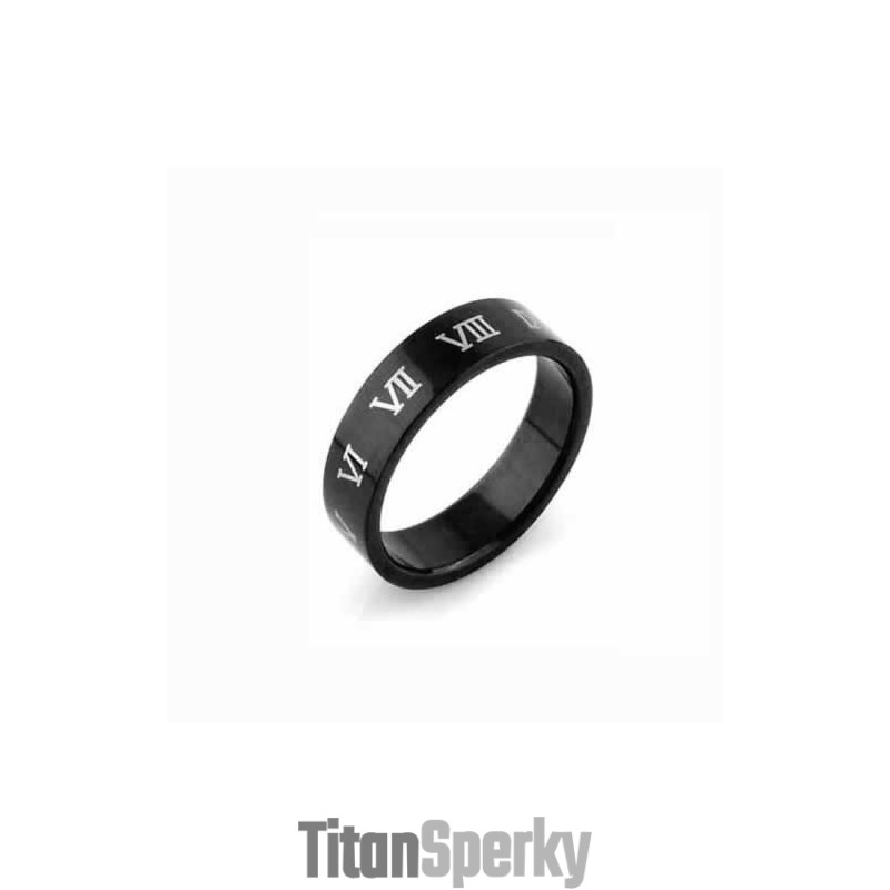 Pánsky Prsteň S Rímskymi Číslicami 6 Mm Čierny Titán Pánsky Prsteň S Rímskymi Číslicami 6 Mm Čierny Titán