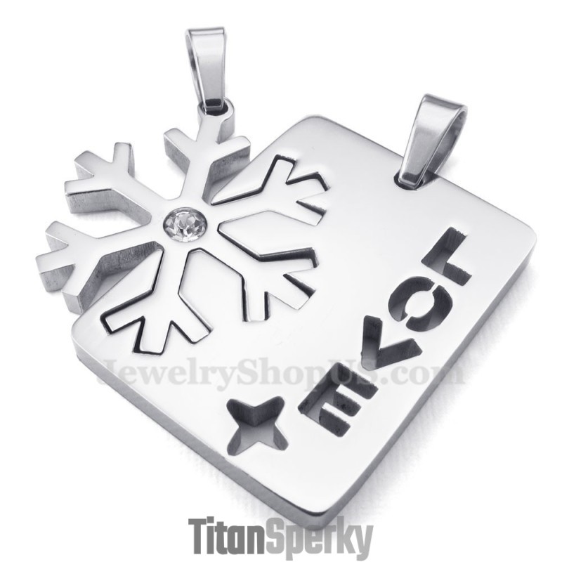 v kovovo sivej farbe Titánový Prívesok Pre Páry S Príveskom V Tvare Snehovej Vločky (Retiazka Zadarmo) (Jeden Pár)