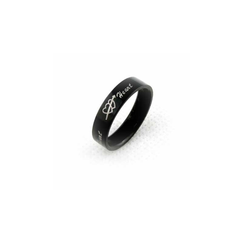 Pánsky Prsteň S Čiernym Titánom, Piercing Cez Dve Srdcia, 6 Mm Pánsky Prsteň S Čiernym Titánom, Piercing Cez Dve Srdcia, 6 Mm