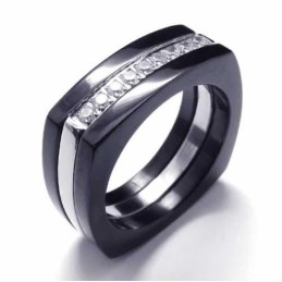 Unisex Prsteň S Čiernym Titánom A Diamantom 8 Mm