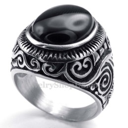 Titánový Prsteň S Čiernym Ornamentálnym Kameňom