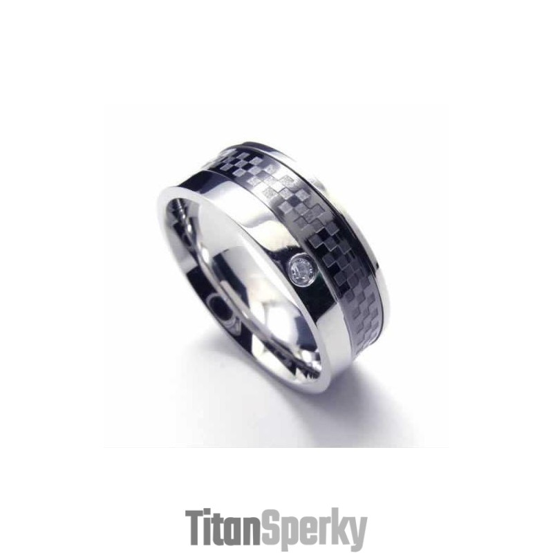 Prsteň S Diamantmi A Intarziou Z Titánu, 8 Mm