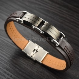 Klasický Pánsky Titánový Kožený Náramok C963