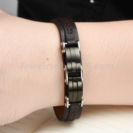 Klasický Pánsky Titánový Kožený Náramok C963