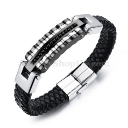 Elegantný Pánsky Titánový Kožený Náramok C993