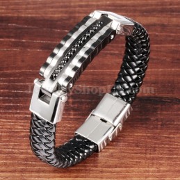 Elegantný Pánsky Titánový Kožený Náramok C993