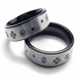 Prsteň S Diamantmi A Štvorlístkom, Intarzia Z Titánu, 6 Mm