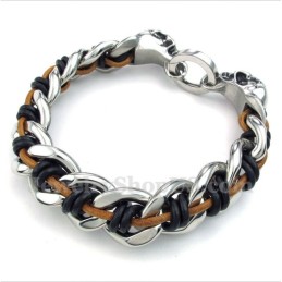 Pánsky Kožený Náramok S Titánovou Lebkou