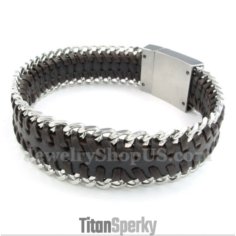 Pánsky Titánový Kožený Náramok