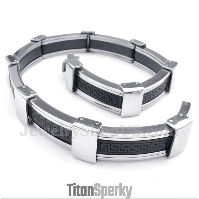 Pánsky Titánový Gumený Náramok S Gréckym Meandrovým Vzorom