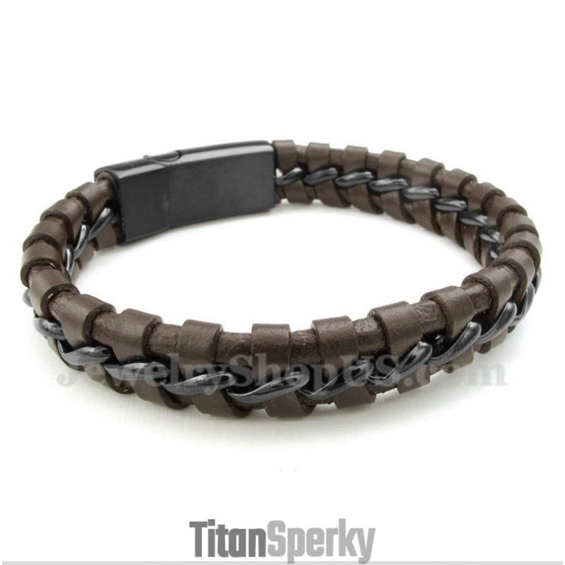 Pánsky Titánový Kožený Náramok