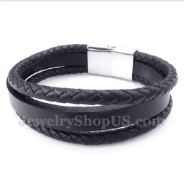 Pánsky Titánový Čierny Kožený Náramok